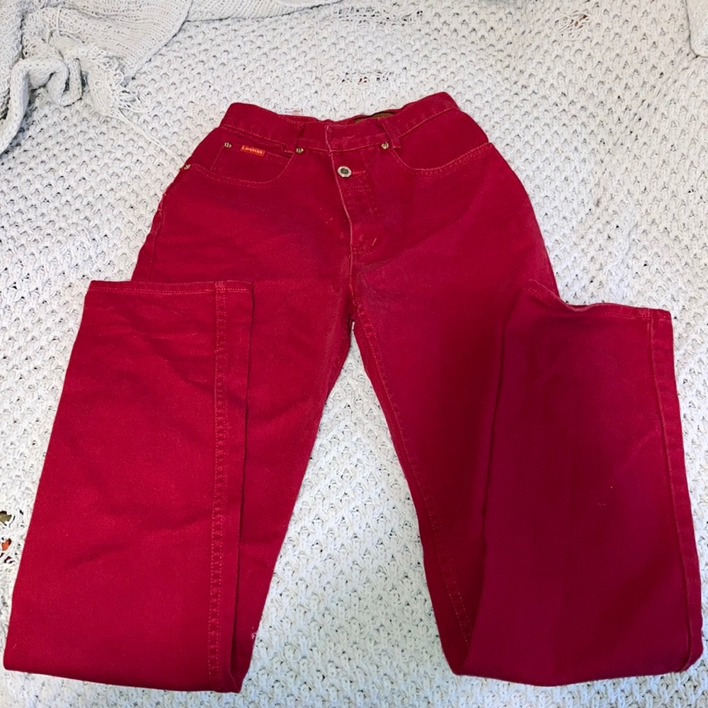 Lawman world class denim red jeans.